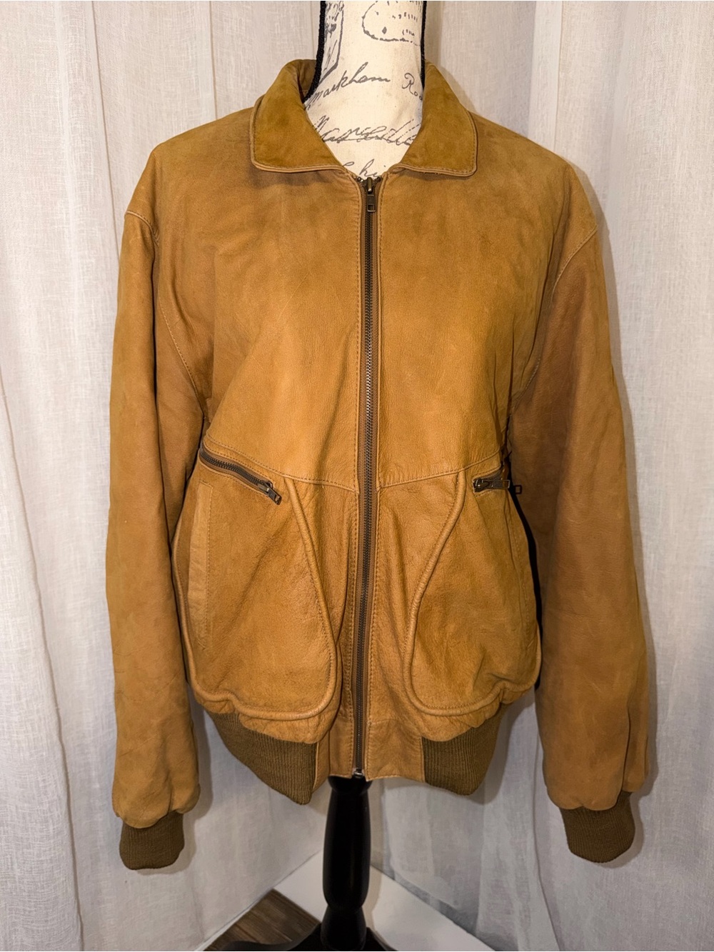 Vintage Men's Genuine Leather Tan Bomber Jacket by Fox Run
